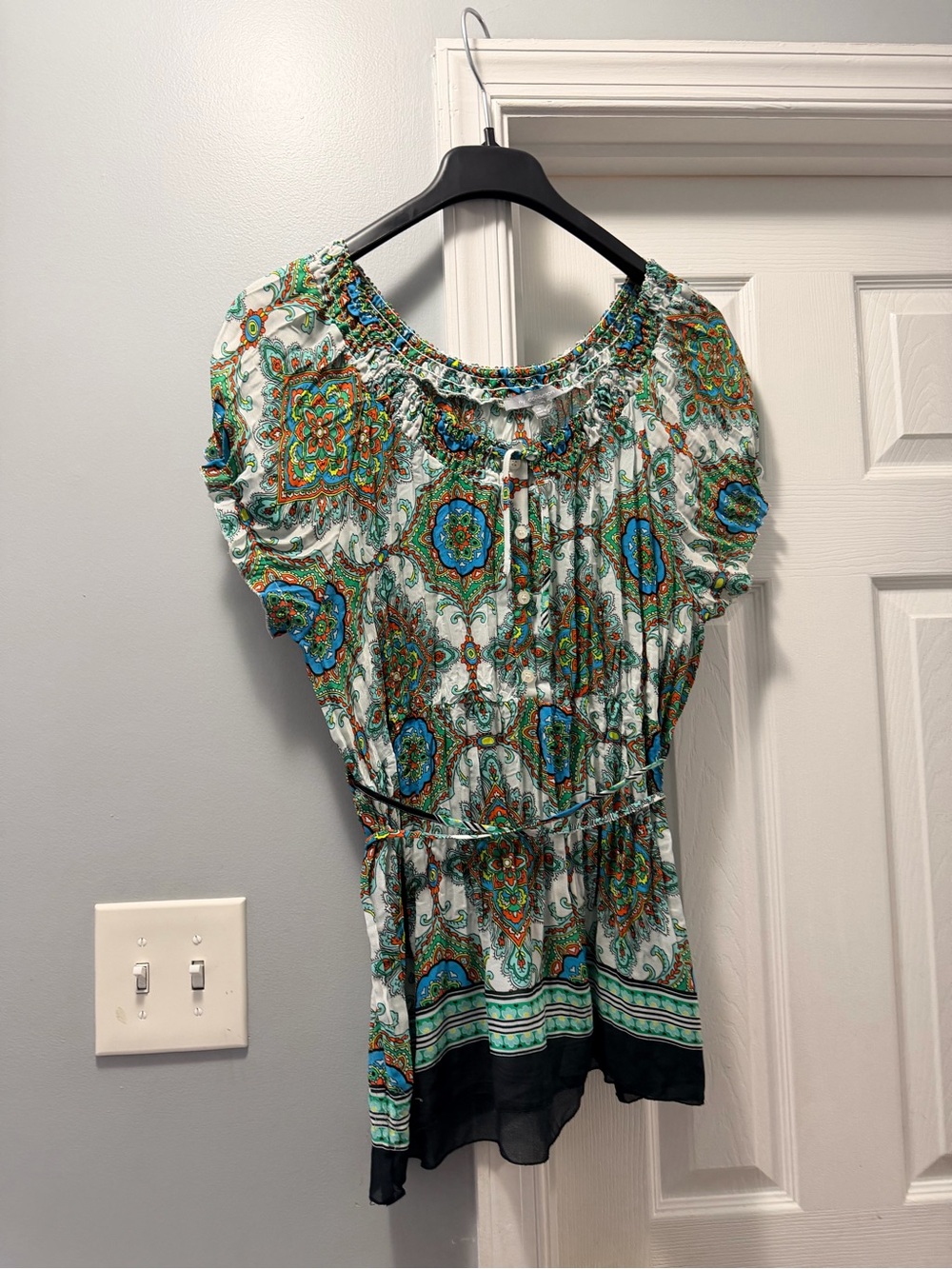 NY Collection Women’s Green Paisley Short-Sleeve Blouse